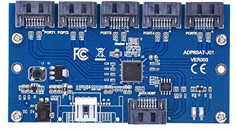 Tarjeta adaptadora SATA, convertidor de 1 a 5 Puertos, multiplicador de Puerto SATA, concentrador de Tarjeta Vertical de Disco Duro, con Cable de CC, Cable SATA 7P, para 8, XP, Vista, etc