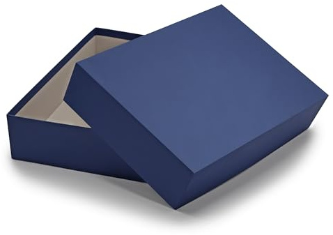 NEUSER PAPIER Geschenkbox mit Deckel DIN A4 – Aufbewahrungsbox Karton Dunkelblau bezogen – Geschenkkarton Schachtel stapelbar 302 x 213 x 70 mm, 2 Stück