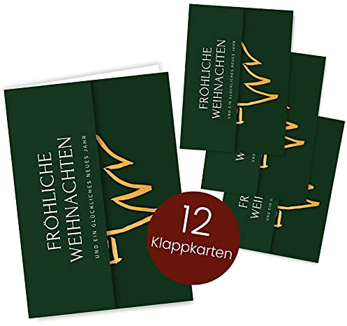 Weihnachtskarten Set (12 Stück) - A6 Klappkarten für Weihnachten - Christmas Postkarte für deine Weihnachtsgrüße - Coole Weihnachtspostkarten mit und ohne Sprüche - Frohe Weihnachten Klappkarte