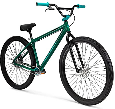 Mongoose Hooligan AL Adult BMX bike, 29x3-Inch Wheels, Lightweight Aluminum Frame, Single Speed, Disc Brakes, Green