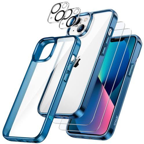 JETech 5-in-1 Hülle für iPhone 13, Anti-Vergilbung, Navy | 2 Gehärtete Glas Schutzfolien, 2 Kameraschutz Folien, Stoßfest Handyhülle