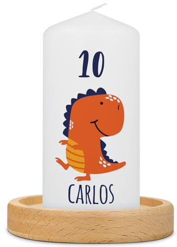 GRAVURZEILE Bedruckte Kleine Kerze - Kleine Dinos Geburtstag - Geburtstagskerze Personalisiert mit Name & Alter - brilliant bedruckte Kerze zum Geburtstag - Geschenk für Mädchen & Jungen