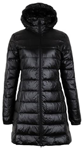 Übergröße, dicke, lange Daunenjacke, ultraleichte Daunenjacke, Damen-Daunenmantel, Damen-Hut, abnehmbar, Schwarz , 46