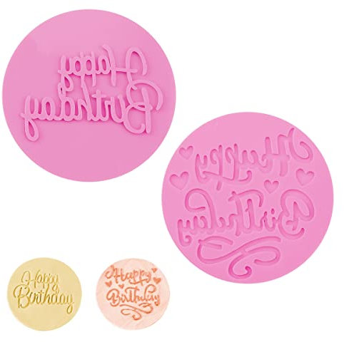 Jagowa 2PCS Cookie Cutters Happy Birthday Cookie Stamp Fondant Embosser for Birthday Decorations DIY Craft