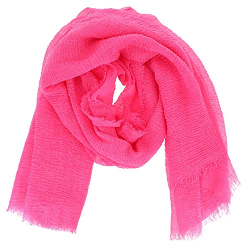 Einfarbiger Fuchsia Schal Damen 20% Baumwolle 80% Viskose mit Fransen - Moderne Fashion Damen Stola - Langer und Rechteckiger Tuch 180 cm x 90 cm - Dünnes und Weiches Schaltuch