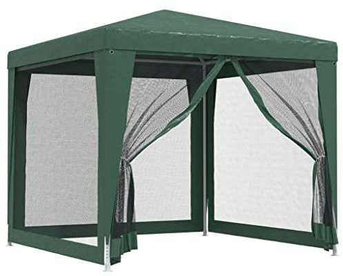 vidaXL Tente de Fête avec 4 Parois Latérales en Maille Belvédère Chapiteau Pavillon Tonnelle Tente de Réception Jardin Terrasse Vert 2.5x2.5 m