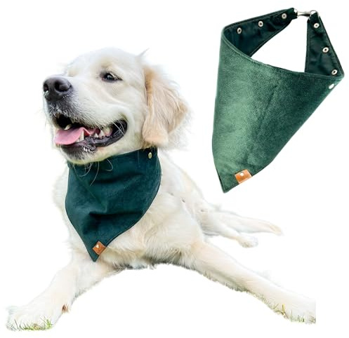 Hundehalstuch - verstellbares Hundehalstuch aus Samt und zartem Futter - EIN stylisches Accessoire für Ihren vierbeinigen Freund - edler Metallverschluss (Flaschengrün, L)