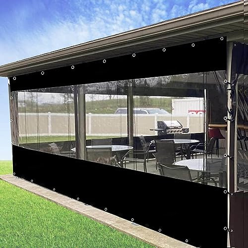 DZHTUF wasserdichte Draussen Vorhang mit Ösen,0.5mm Kunststoff-Plane,Pergola-Trennvorhang Seitenteil,Winterschutzvorhänge,1.2x2.2m/2x2.5m,Transparent Draussen Plane,L×H-2.8×2.2m(110 * 87in)
