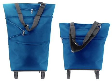 Beowanzk Collapsible Foldable Shopping Trolley on Wheels for Supermarket & Grocery Shopping (Blue)