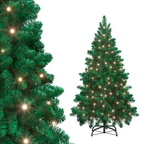 Aufun 210cm Weihnachtsbaum künstlich mit Beleuchtung, Tannenbaum künstlich Grün PVC, Edeltanne Schnellaufbau chwer entflammbar, inkl. Christbaum Ständer (2,1m, Grün)