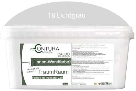 Contura Caldo 2,5 Liter Wandfarbe 35 Farben Deckenfarbe Contura Hohe Profi Deckkraft Klasse 1 (18 Lichtgrau)
