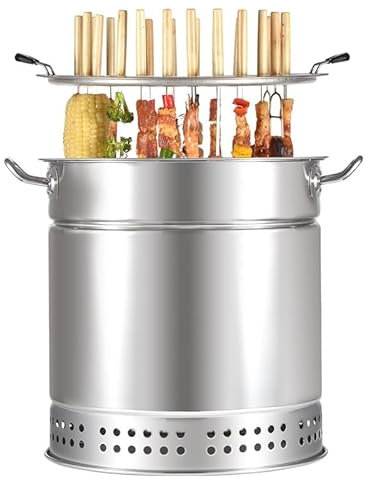 FUYAO Charcoal Barrel BBQ Grill, BBQ Hanging Stove, Stainless Steel BBQ Grill Mesh Barrel with Kabob Skewers, Rolling Grilling Basket, Camping Barbecue Rack for Vegetables and Meat Carbon barbecue