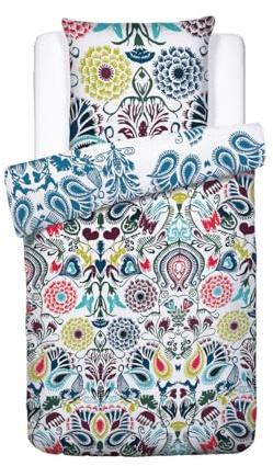 Pure Cotton - Parure de Lit Housse de Couette + 1 Taie d'oreiller - Linge de Lit en Satin de Coton - 140 x 220 cm + 50 x 70 cm - Love Stories, Multico