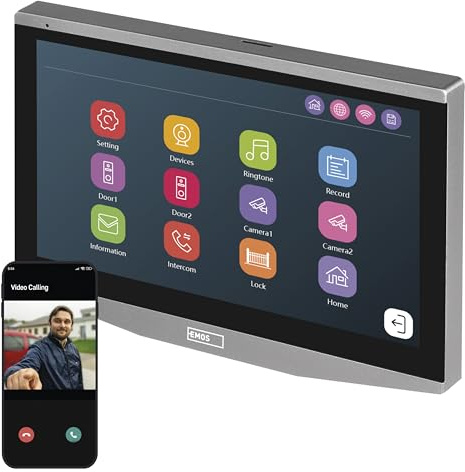 EMOS GoSmart Smart Home Additional Monitor for Video Door Intercom with App - WiFi - Full HD 1080p Intercom with 7 Inch Touchscreen LCD Display, Snapshot, Recording, Lock & Gate Control - Silver