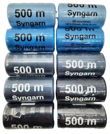 Nähgarn 10x 500m Spulen - hochwertiger Nähfaden - sowohl als Nähmaschinenfaden als auch zum Nähen mit der Hand bestens geeignet (10x Blau Töne)