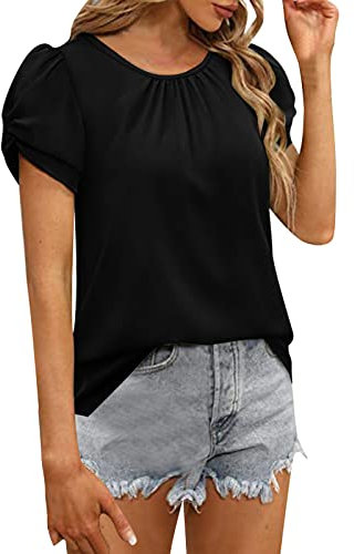 NNGOTD Long Shirts for Women UK T Shirts Short Sleeve for Women Basic Shirt Blouse Tops Crew Neck Music Concert Fans Film Merchandise Fans Gift Womens Tops Size 14 UK Floral Tshirt (Black, XXL)