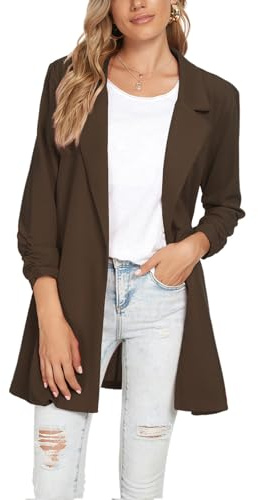 MINTLIMIT Women Long Lapel Blazer Tailored Long Sleeve Oversized One Button Coat Jacket Formal Suit (Dark Brown M)