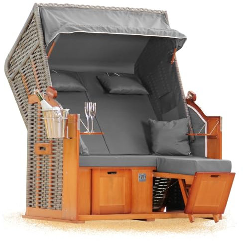Strandkorb Hanse Ostsee 2 Sitzer Klassik XXL 120cm breit - Volllieger bereits montiert inkl. Strandkorbrollen ideal für Zuhause, Balkon und Terrasse