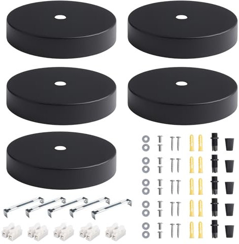 Swavitie 5 Stück Deckenbaldachin Schwarz Lampenabdeckung Decke Rund Baldachin Lampe Metall Deckenrosette 100mm Baldachin Rosette für Hängelampe Deckenleuchte Lampen - Schwarz Matt