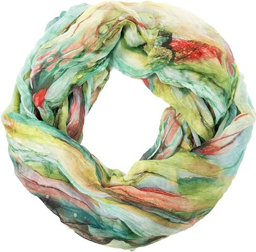 Jeamis Regenbogen Seide Loop Farbverlauf Frühling Rundschal Rainbow Streifen Sommer Leicht Schal Stola (Grün)