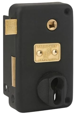 FTH - Serrure en Applique Verticale FTH AH45 - Coffre Embouti Noir Mat - Mécanisme à Deux Tours - Pour Portes d'Entrée - Sécurité Renforcée - Compatible avec Cylindre