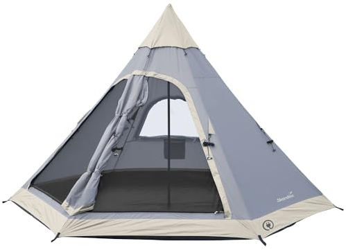 Skandika Tipi Zelt Hetta | Zelt für 4-6 Personen, 2-3 m Stehhöhe, eingenähter Zeltboden, 3000 mm Wassersäule, UV 50+, Festivalzelt, Indianerzelt, Familienzelt | Outdoor, Camping, Glamping