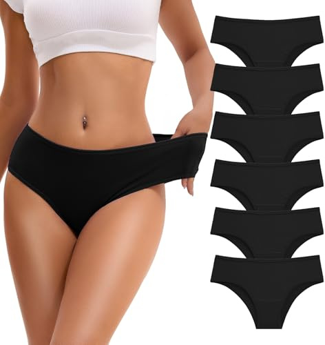 INNERSY Underbyxor dam bomull medium midja hipster underkläder kvinnor bikini trosor 6-pack, 6 svart, M