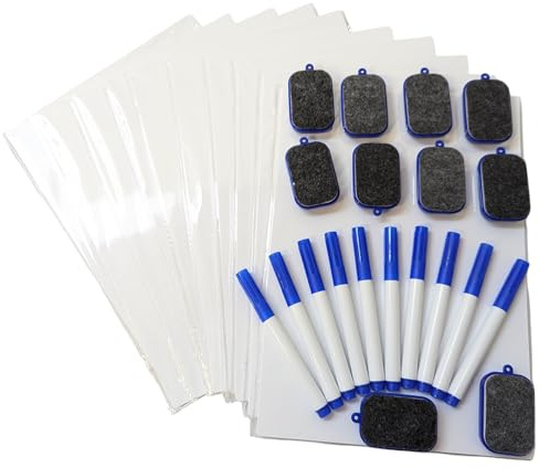 HYFIVE Dry Wipe Boards Set with 10 Dry Erase Pens & 10 Erasers Reusable Dry Erase Board/White Board for Home, School, Office, Ideal Mini Whiteboard for Homework, Spelling Practice and Brainstorming