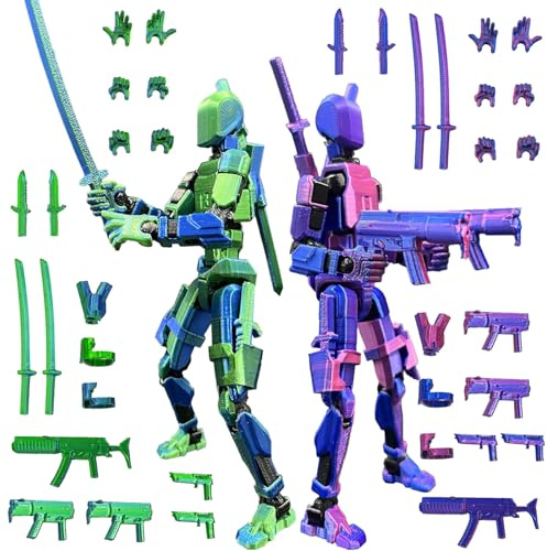PEKOIU T13 Figurine articulée Set (Assemblage terminé), 3D Imprimé Figurines d'action Titan 13, Dummy 13 Lucky Robot Nova, décorants de Bureau pour Les Amateurs de Jeu Toys (Laser Bleu Violet)