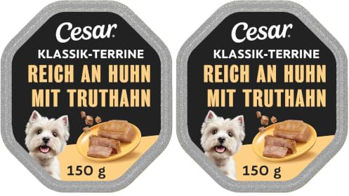 Cesar Hundefutter Nassfutter Klassiker mit zartem Huhn und Truthahn, 14 Schalen (2 x 7 x 150g) (Packung mit 2)