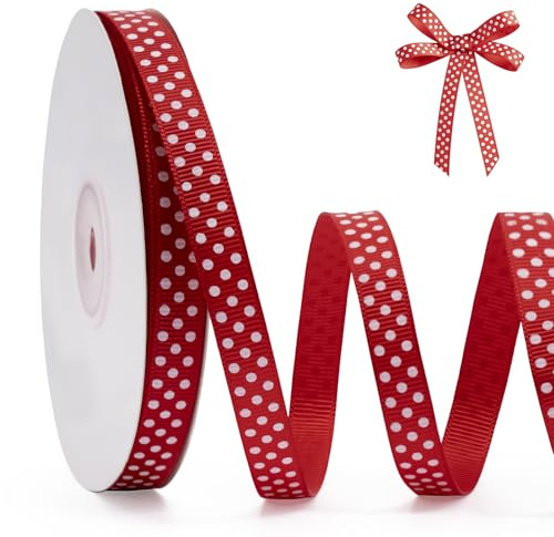 FAKILO Prickigt grosgrainband 3/8 tum, 25 meter spole rött och vitt prick hantverksband för julklapp presentförpackning gör-det-själv hantverk hår rosetter bröllopsfest dekor sömnad och heminredning