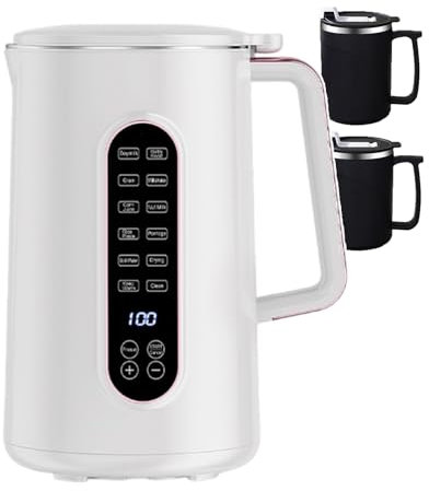 forplubossmmp Electric Soy Milk Maker with 2 Tea Cup (500ml), Soybean Oat Maker Machine Tea Milk Machine Blender for Drinks, Afternoon Tea, Porridge, Rice Paste, 12H Reservation, 100°C Boiling