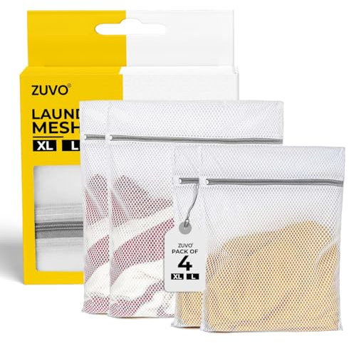 Zuvo Mesh Laundry Bags (4-Pack) – Wash Bags for Delicates, Socks & Lingerie – Laundry Net Bags for Washing Machine with Zips