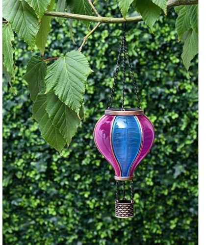 New Stunning Solar Hot Air Balloon Light - Blue & Pink Brigten Up Your Outdoor Space, Rechargeable Battery Included