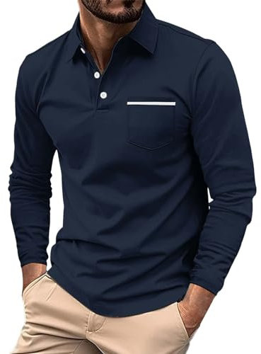 Herrenmode Frühling und Casual Langarm einfarbig Langarm T-Shirt Top Herren Anzug (Navy, XXXL)