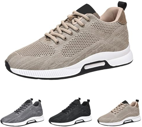 Sneakers med upphöjning herr sportskor herr mesh sneakers andas sommarskor platt sula fritidsskor lätta promenadskor halkfria träningsskor bekväma slip-skor, kaki, 42 EU