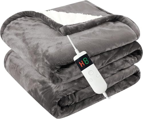 Qieryun Heizdecke Mit Abschaltautomatik, 130x180CM, 10 Heizstufen 8 Stunden Auto-Off-Timer Überhitzungsschutz, Wärme Decke Flanell Maschinenwaschbar, Beheizbare Decke Für Zuhause & Büro