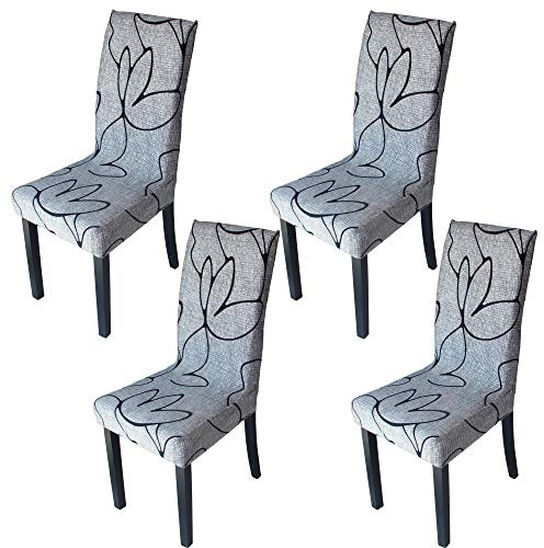 Xundefeng StuhlHussen 4er Set Hoher Rückenlehne Schwingstuhl Esszimmerstuhl Freischwinger Esszimmer Stuhl Hussen Stretch Elasthan Schonbezüge Schutzhülle Lotus Grau