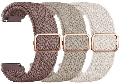 ZGCE 3 Stück Elastische Uhrenarmbänder 22mm 20mm Armband, mit Verstellbarer Schnalle, Nylon Geflochtene Sport Uhrenarmband für Herren Damen (Rauch lila/Sternenlicht/Milchtee, 22mm)