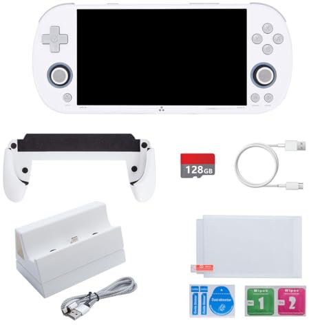 ExploTex TRI SMART PRO Handheld Retro Spielkonsole, 4.96-Zoll IPS Bildschirm Portable Konsole ohne Spiele 128G