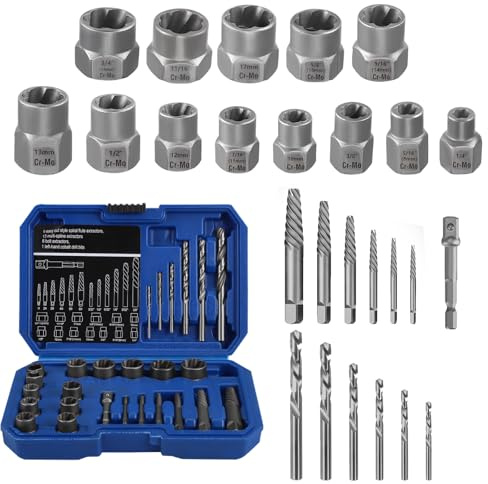 26pcs Broken Bolt Extractor Set, High Hardness Locking Wheel Nut Removal Tool, Screw Extractor Kit for Removing Damaged, Screws, Easy Out Tool Socket Set