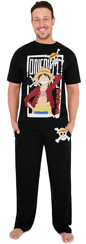 One Piece Pigiama Uomo e Ragazzo Set 2 Pezzi, Maglietta Maniche Corte e Pantaloni Cotone, Abbigliamento da Casa, Regalo Anime