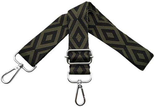 Verstellbarer Schultergurt für Taschen Taschengurte zum Wechseln Schulterriemen Umhängegurt Breit 3.8 cm mit Silber Karabiner für Damen Crossbody, Umhängetasche DIY Zubehör, Schwarz/Armeegrün, V12