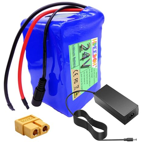 FREEDOH Batería de Iones de Litio de 24 voltios (2 Ah, 4 Ah, 6 Ah, 8 Ah, 10 Ah y 12 Ah) con Cargador para Motores de 50 W, 100 W, 150 W, 200 W, 250 W y 300 W.