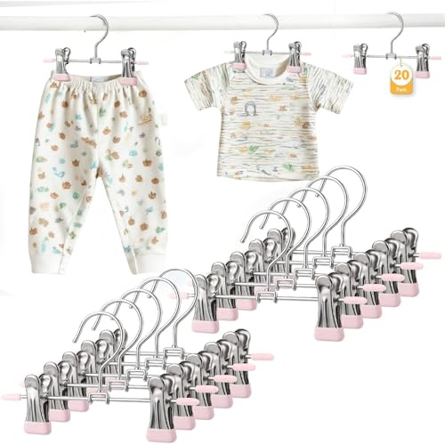 Baby Hangers with Clips for Trouser, Non Slip Kids Clothes Hangers 20 Pack