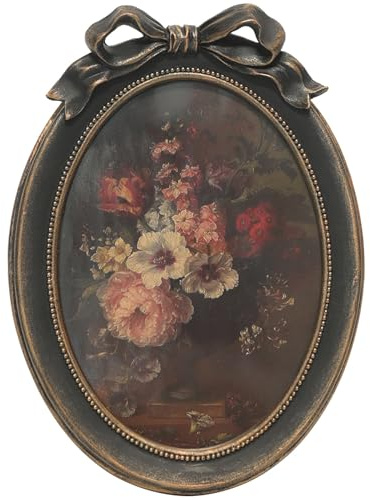 EvruCexul Vintage-Bilderrahmen, 12,7 x 17,8 cm, Schleife, antike 12,7 x 17,8 cm, ovale Rahmen mit Glasfront, schicker kunstvoller kleiner Goldrahmen, luxuriöser Tisch- und Wandbehang, antike