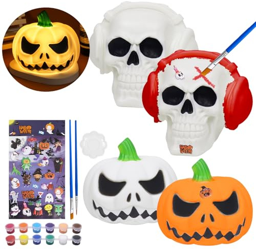 Halloween Dekoration, DIY Nachtlicht, Halloween Geist, Schädel zum Selbermalen, LED-Nachtlicht, 3D Totenkopf, Geist, Kürbis Beleuchtung, Halloween, Tischdekoration, Dekoration, Innen