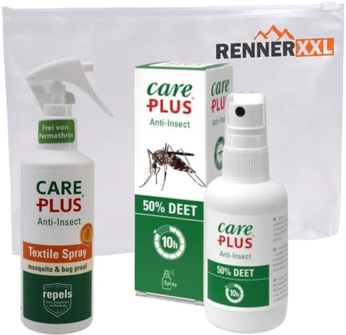 Care Plus DEET Mückenspray 50% + Textile Spray Set - Insektenschutz für Haut und Kleidung - langanhaltender Schutz gegen Insekten - Mückenschutz Kleidung und Haut Set für tropische Reisen und Outdoor