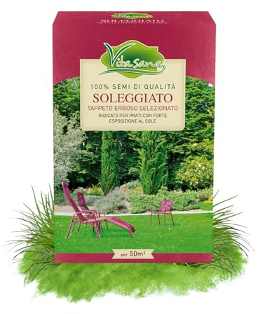 VitaSana Semi per Prato Soleggiato – Tappeto Erboso Selezionato | Alta Resistenza alla Siccità, Colore Intenso e Crescita Regolare | Ideale per Zone Esposte al Sole | 1 kg per 50 m²
