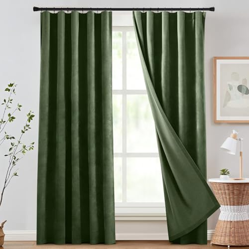 PLODAXE 100% Verdunklungsvorhänge Schwer Chenille, Blickdicht Gardinen mit Kräuselband 2er Pack, 510 g/m² Dicke Blackout Curtains, Thermovorhang für Wohnzimmer Schlafzimmer (H244xB132CM, Grün)